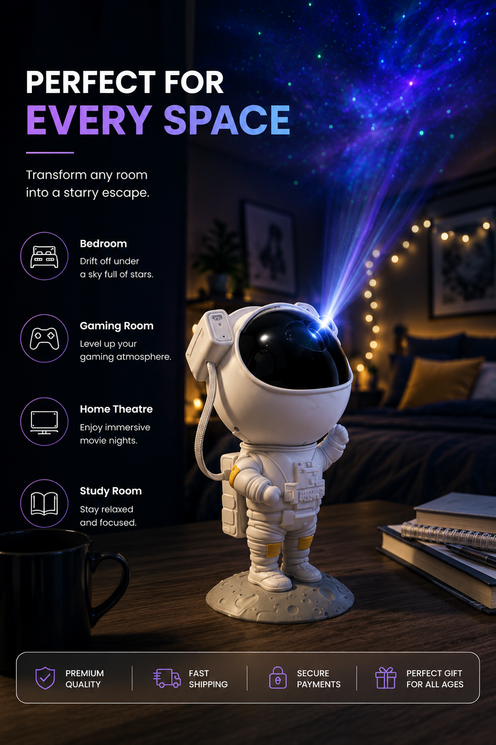 Astronaut Galaxy Projector | Night Light with Remote Control