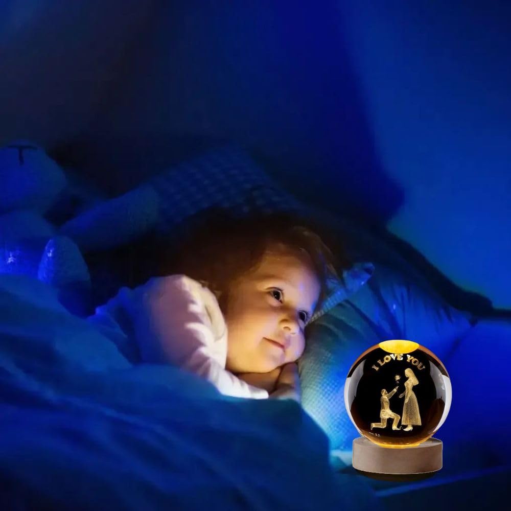 Desidiya Universe Crystal Ball Night Light,2.4 Inch Glass Ball Night LED Lamp with Woodern Base,Decorations Gifts for Men,Women,Kids,Boys,Girls,Teens