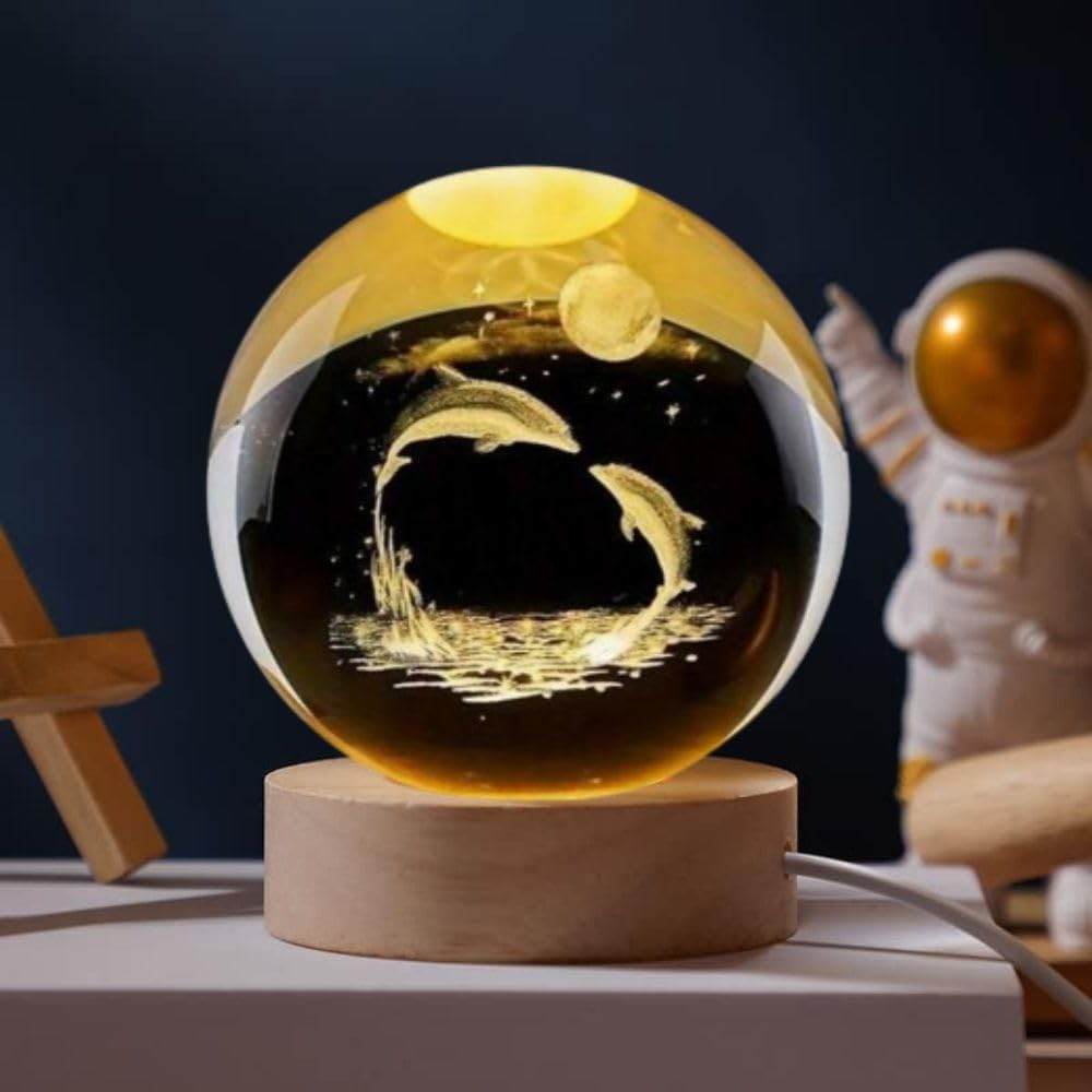 Desidiya Universe Crystal Ball Night Light,2.4 Inch Glass Ball Night LED Lamp with Woodern Base,Decorations Gifts for Men,Women,Kids,Boys,Girls,Teens