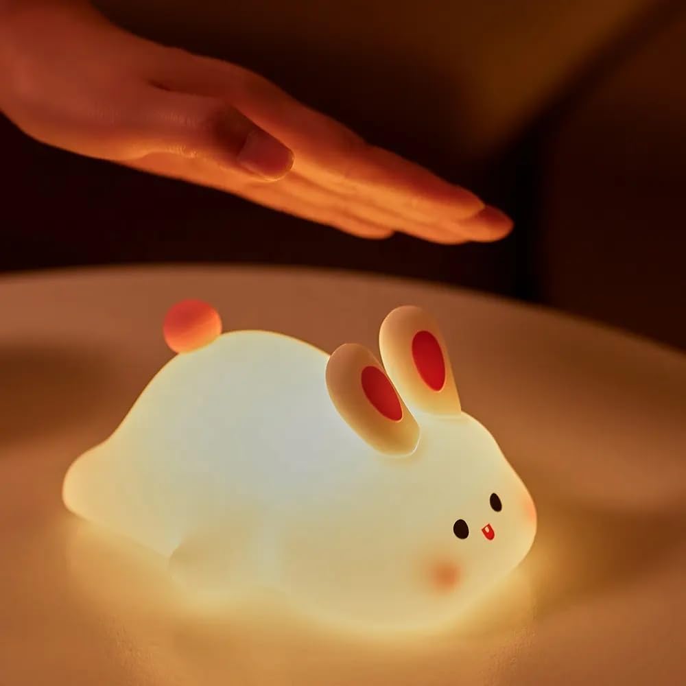 One94Store Cute Little Rabbit Silicone Night Lamp, Rechargeable Touch LED Bedside Light for Kids Bedroom, Romantic Decor, Baby Gift