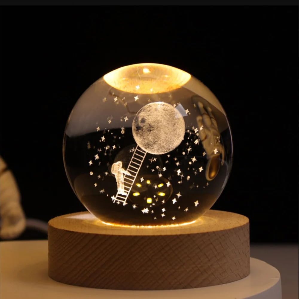 Desidiya Universe Crystal Ball Night Light,2.4 Inch Glass Ball Night LED Lamp with Woodern Base,Decorations Gifts for Men,Women,Kids,Boys,Girls,Teens