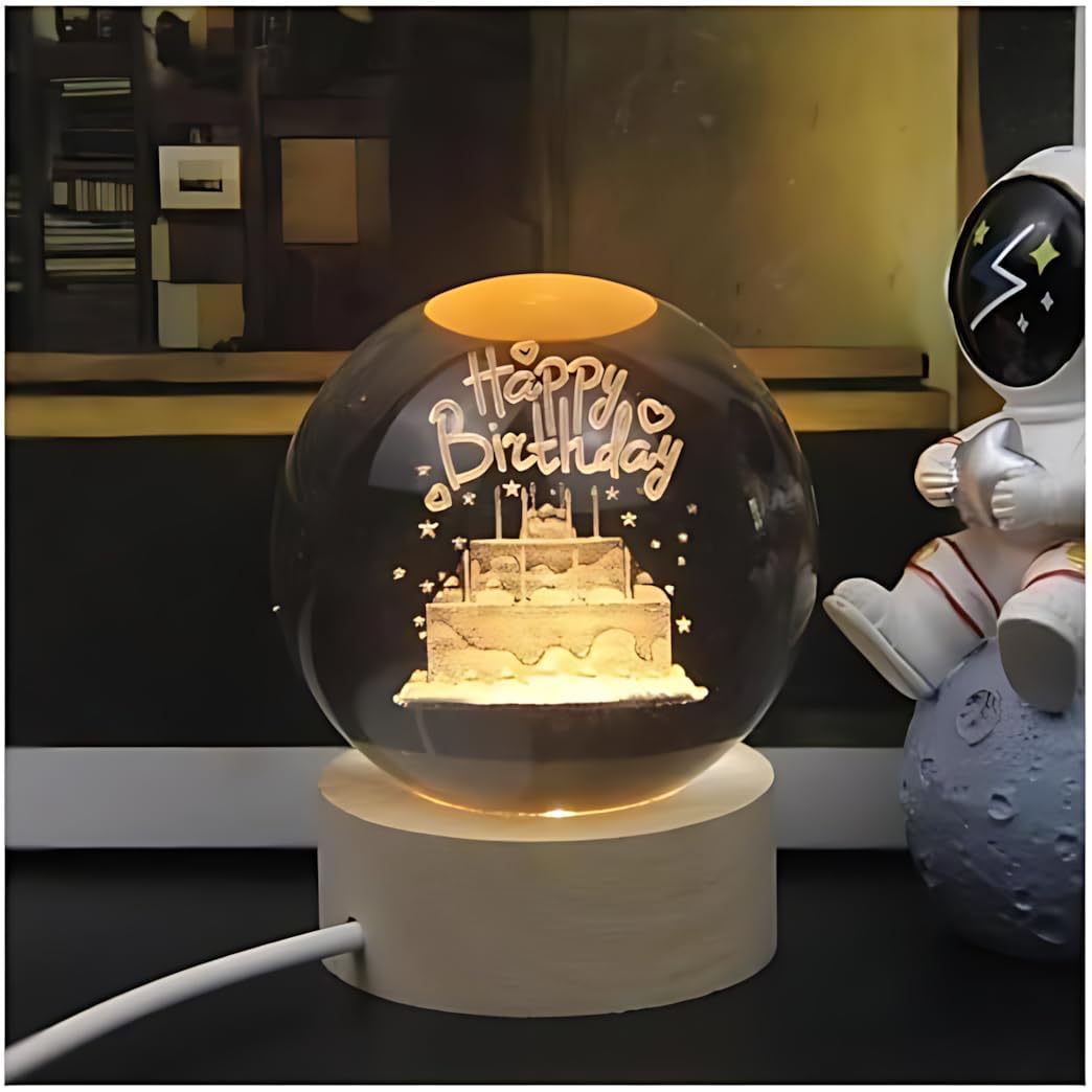 Desidiya Universe Crystal Ball Night Light,2.4 Inch Glass Ball Night LED Lamp with Woodern Base,Decorations Gifts for Men,Women,Kids,Boys,Girls,Teens