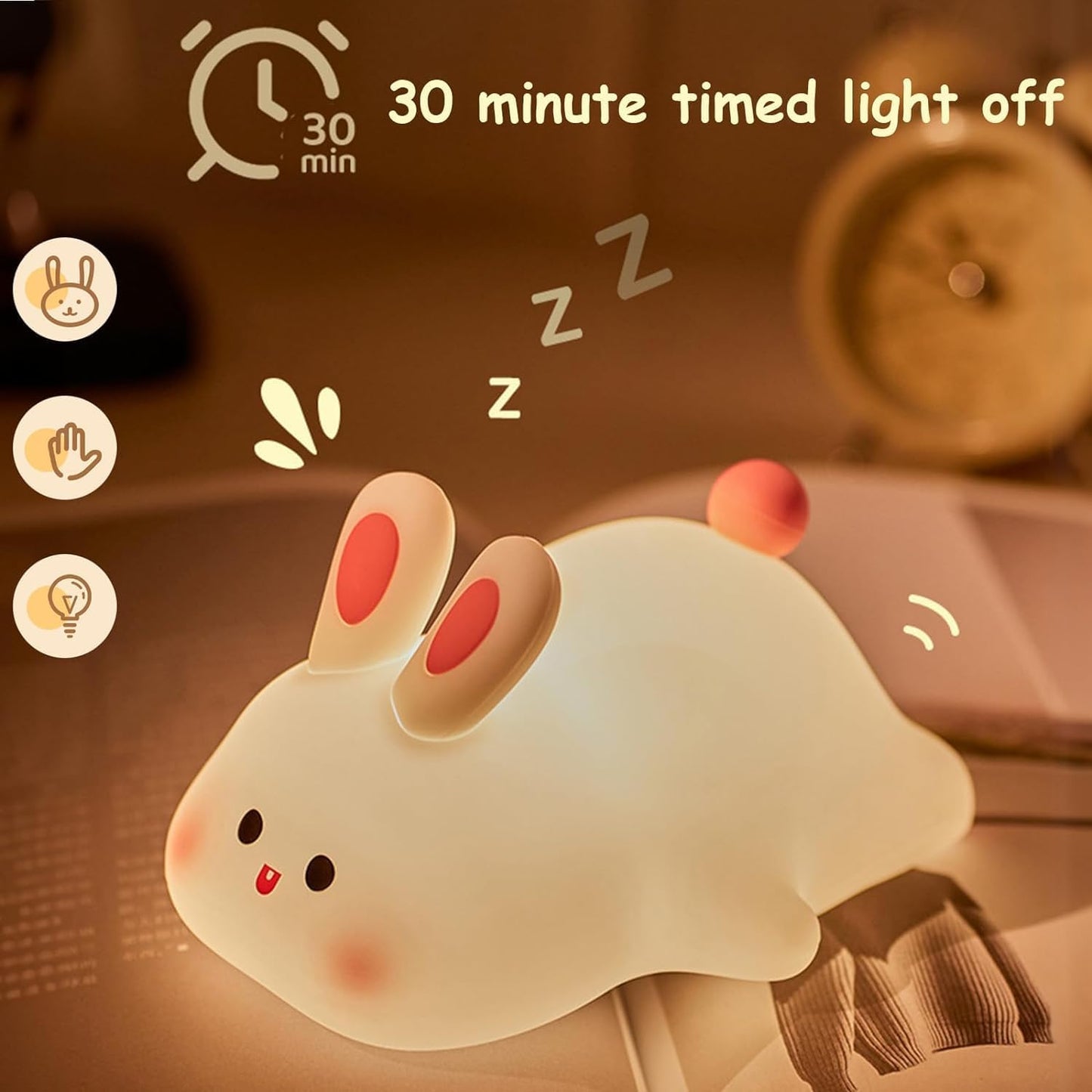One94Store Cute Little Rabbit Silicone Night Lamp, Rechargeable Touch LED Bedside Light for Kids Bedroom, Romantic Decor, Baby Gift