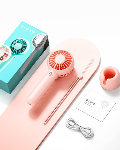Gaiatop Mini Portable Fan, Powerful Hand Fan Cute Design 3 Speed Personal Small Desk Fan With Base, Lightweight Rechargeable Usb Handheld Fan For Girl, Women, Men, Indoor, Outdoor, 15 Cm, Pink