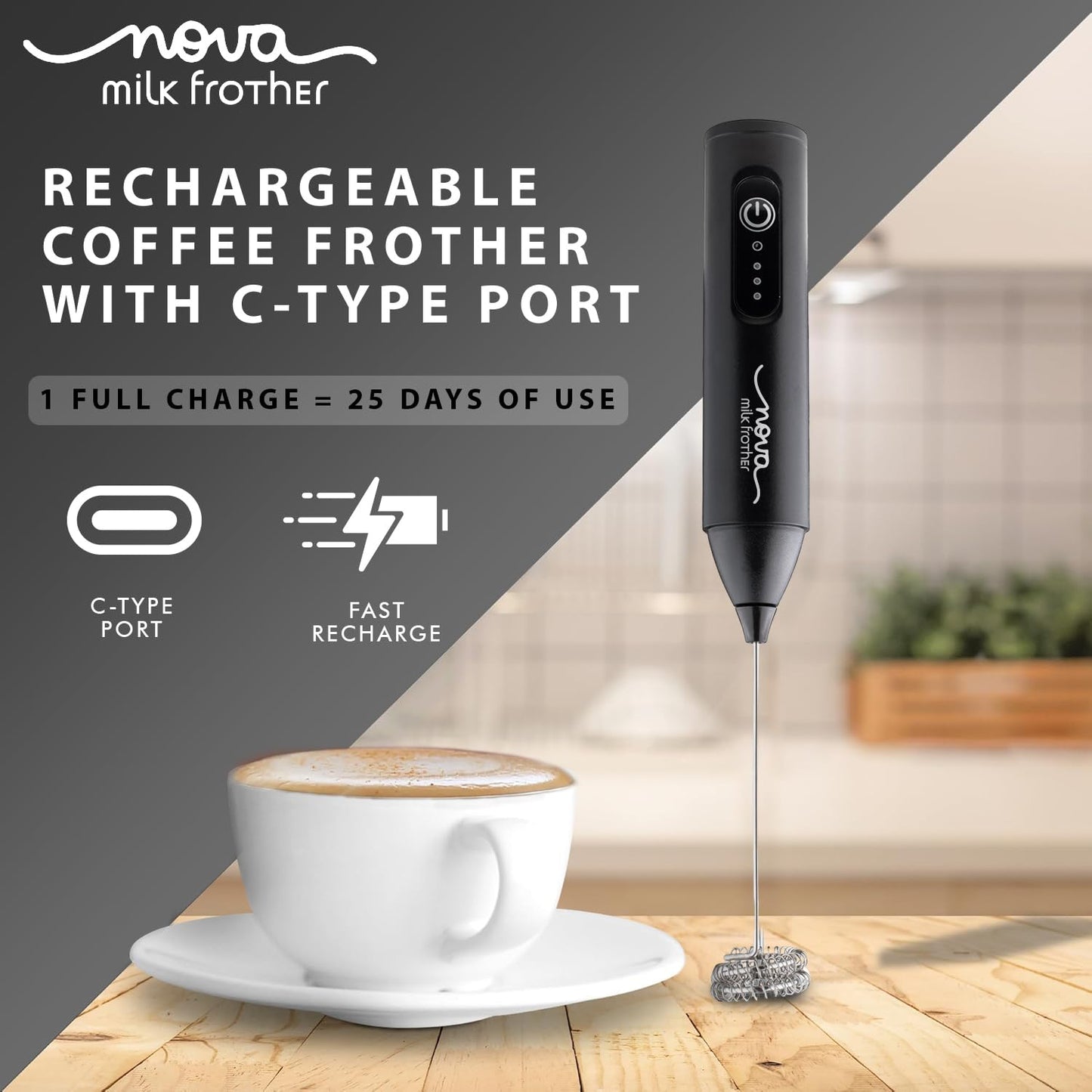 Coffee Frother Electric Rechargeable Coffee Maker Machine for Home Electric Coffee Frother Machine & Milk Whisker with Dual Spring Tech GetSetNova | 1 Year Warranty