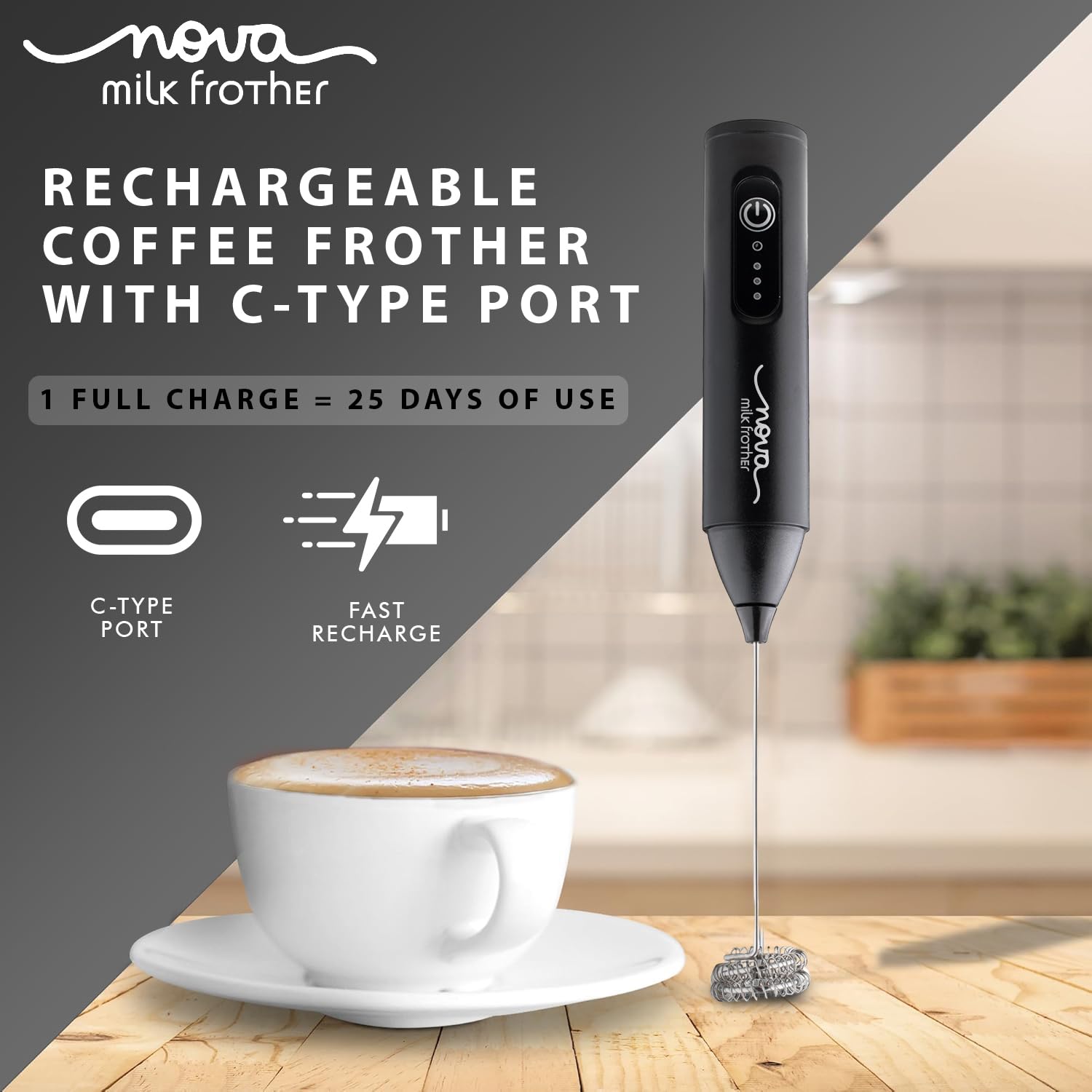 Coffee Frother Electric Rechargeable Coffee Maker Machine for Home Electric Coffee Frother Machine & Milk Whisker with Dual Spring Tech GetSetNova | 1 Year Warranty