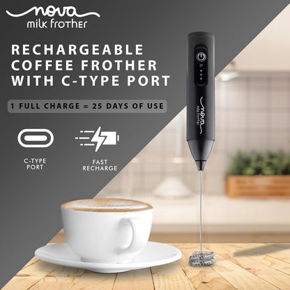Coffee Frother Electric Rechargeable Coffee Maker Machine for Home Electric Coffee Frother Machine & Milk Whisker with Dual Spring Tech GetSetNova | 1 Year Warranty