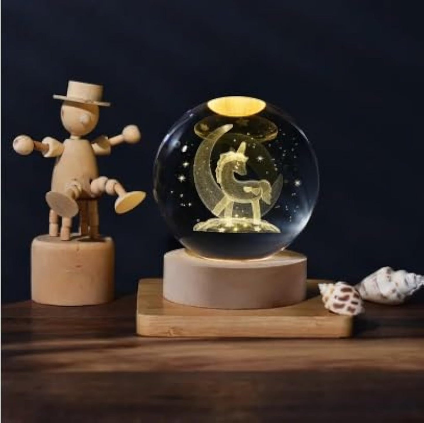 Desidiya Universe Crystal Ball Night Light,2.4 Inch Glass Ball Night LED Lamp with Woodern Base,Decorations Gifts for Men,Women,Kids,Boys,Girls,Teens