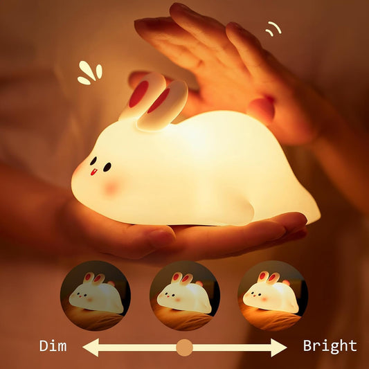 One94Store Cute Little Rabbit Silicone Night Lamp, Rechargeable Touch LED Bedside Light for Kids Bedroom, Romantic Decor, Baby Gift