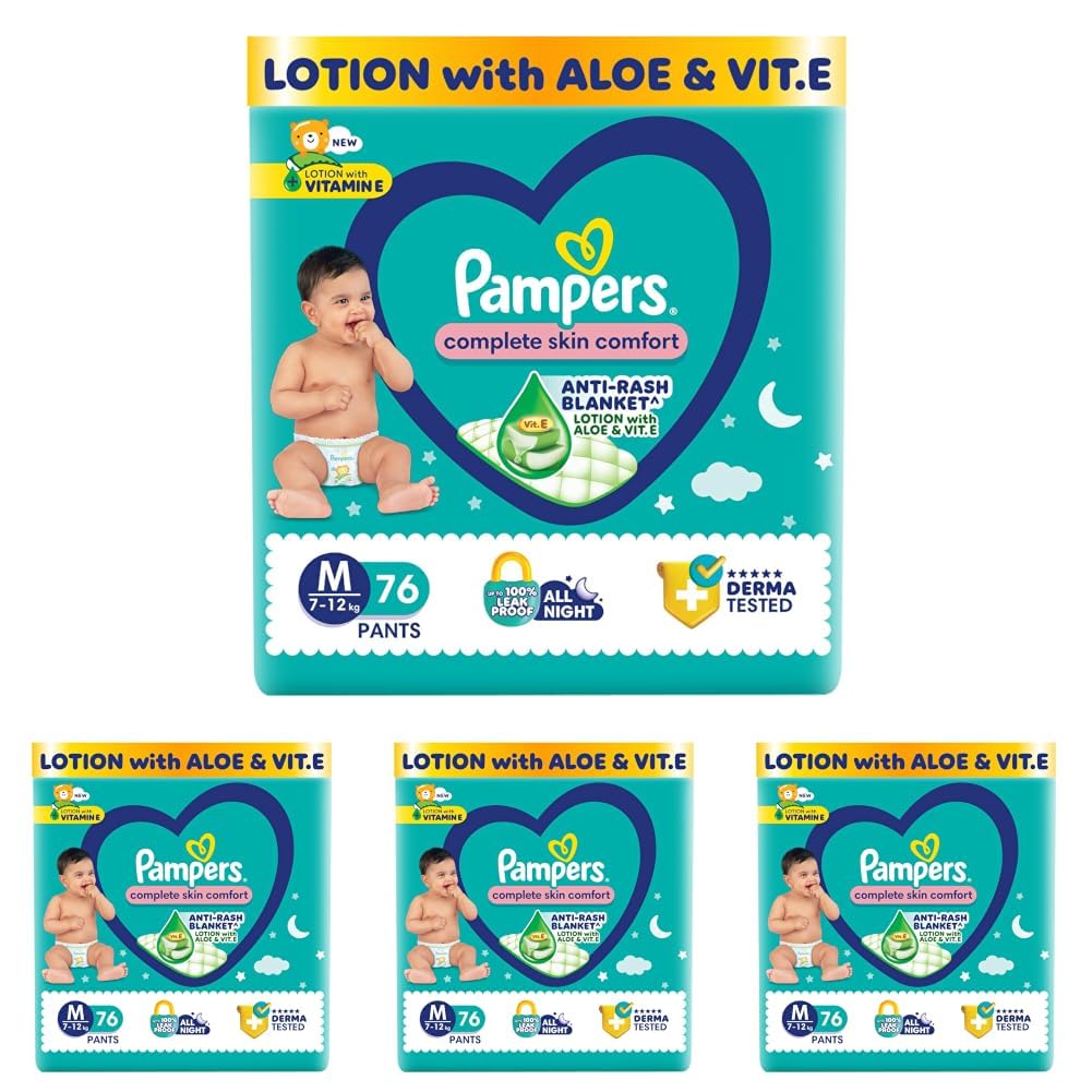 Pampers Complete Skin Comfort Pants, (XL) 56 Count, Anti-rash blanket, Lotion with Vitamin E & Aloe Vera, Extra Large size baby diapers, 12-17kg