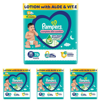 Pampers Complete Skin Comfort Pants, (XL) 56 Count, Anti-rash blanket, Lotion with Vitamin E & Aloe Vera, Extra Large size baby diapers, 12-17kg