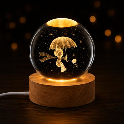 Desidiya Universe Crystal Ball Night Light,2.4 Inch Glass Ball Night LED Lamp with Woodern Base,Decorations Gifts for Men,Women,Kids,Boys,Girls,Teens