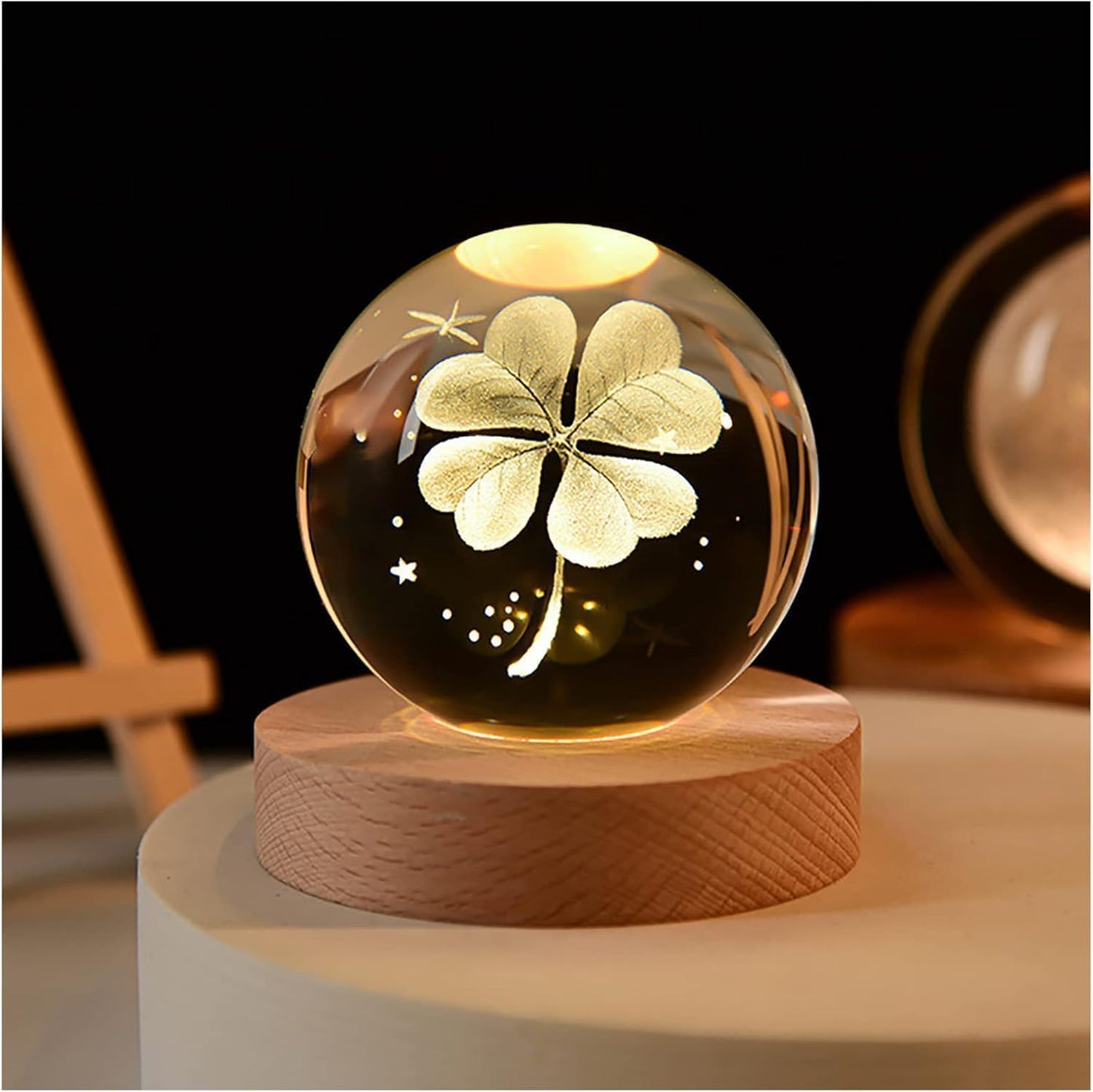 Desidiya Universe Crystal Ball Night Light,2.4 Inch Glass Ball Night LED Lamp with Woodern Base,Decorations Gifts for Men,Women,Kids,Boys,Girls,Teens