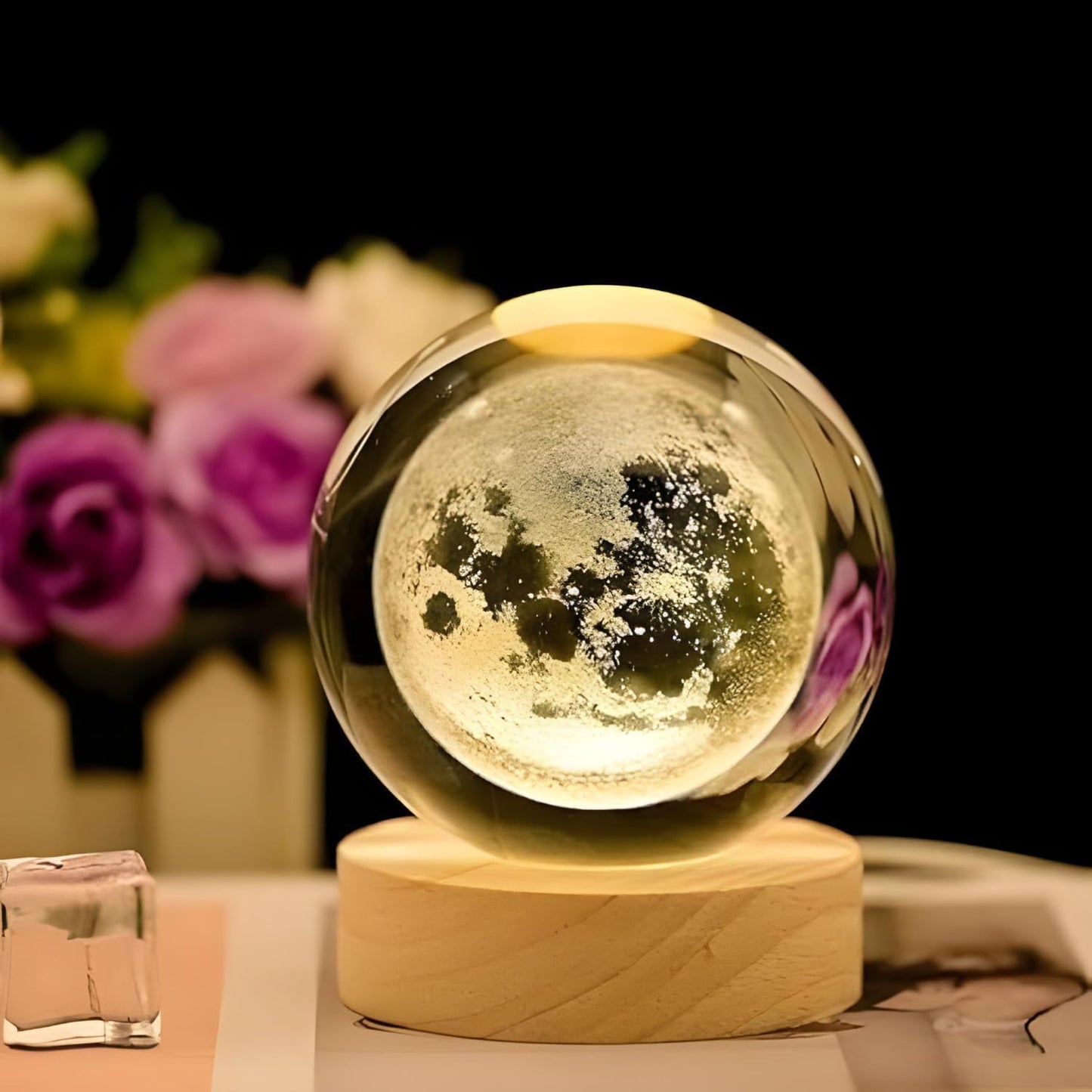 Desidiya Universe Crystal Ball Night Light,2.4 Inch Glass Ball Night LED Lamp with Woodern Base,Decorations Gifts for Men,Women,Kids,Boys,Girls,Teens