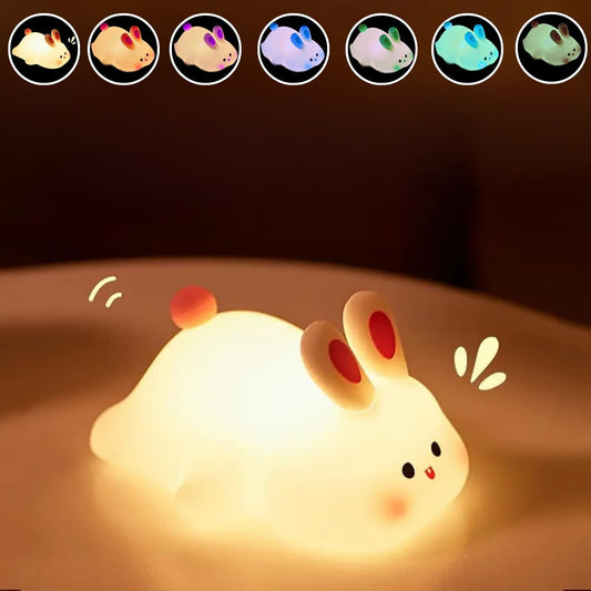 One94Store Cute Little Rabbit Silicone Night Lamp, Rechargeable Touch LED Bedside Light for Kids Bedroom, Romantic Decor, Baby Gift
