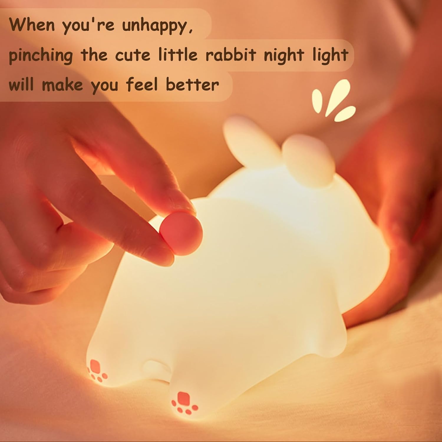 One94Store Cute Little Rabbit Silicone Night Lamp, Rechargeable Touch LED Bedside Light for Kids Bedroom, Romantic Decor, Baby Gift