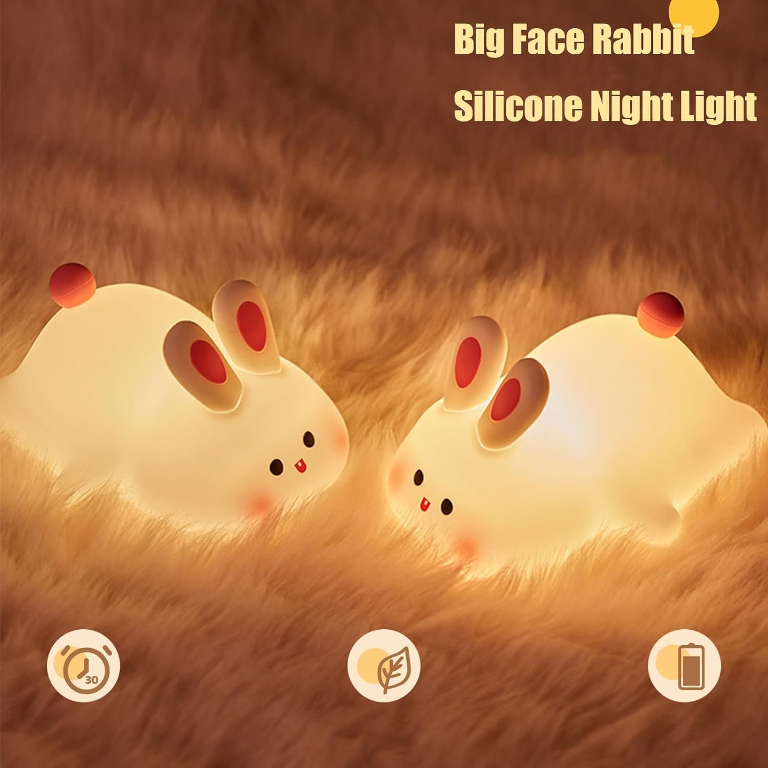 One94Store Cute Little Rabbit Silicone Night Lamp, Rechargeable Touch LED Bedside Light for Kids Bedroom, Romantic Decor, Baby Gift