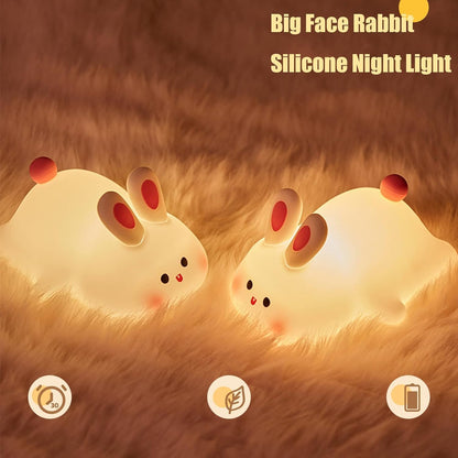 One94Store Cute Little Rabbit Silicone Night Lamp, Rechargeable Touch LED Bedside Light for Kids Bedroom, Romantic Decor, Baby Gift