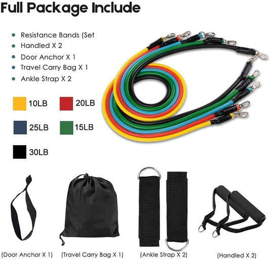 Fashnex Resistance Bands Set for Exercise, Stretching and Workout Toning Tube Kit with Foam Handles, Door Anchor, Ankle Strap and Carry Bag for Men, Women (100LB)