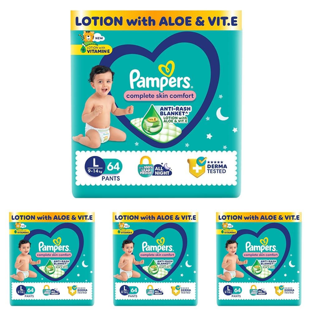 Pampers Complete Skin Comfort Pants, (XL) 56 Count, Anti-rash blanket, Lotion with Vitamin E & Aloe Vera, Extra Large size baby diapers, 12-17kg