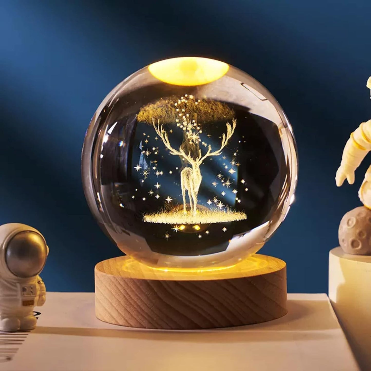 Desidiya Universe Crystal Ball Night Light,2.4 Inch Glass Ball Night LED Lamp with Woodern Base,Decorations Gifts for Men,Women,Kids,Boys,Girls,Teens