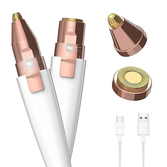 VIFERA 2-in-1 Eyebrow Trimmer for Women - Facial Hair Removal Machine For Women - Face,Upper Lips,Cheek, Chin and Nose Hair Trimmer, USB RECHARGEABLE Epilator With Light(2IN1 White)