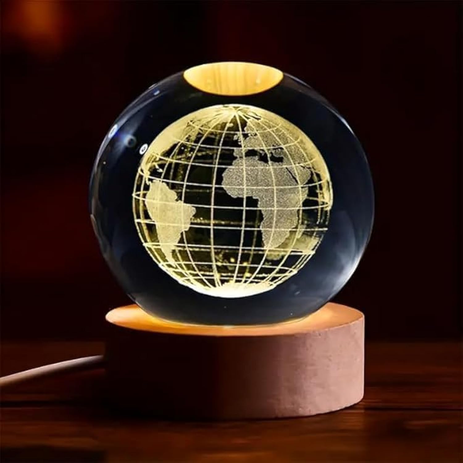 Desidiya Universe Crystal Ball Night Light,2.4 Inch Glass Ball Night LED Lamp with Woodern Base,Decorations Gifts for Men,Women,Kids,Boys,Girls,Teens