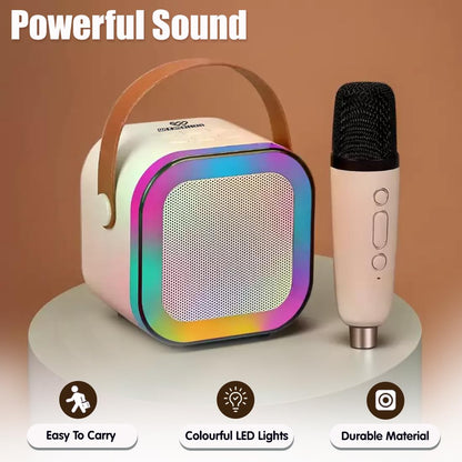 Wembley Rechargeable Karaoke Mic with Speaker for Singing | Wireless Mini Portable Bluetooth Speaker with Microphone & LED Lights | Cute Birthday Gift for Kids Musical Toys for Boys, Girls and Adults