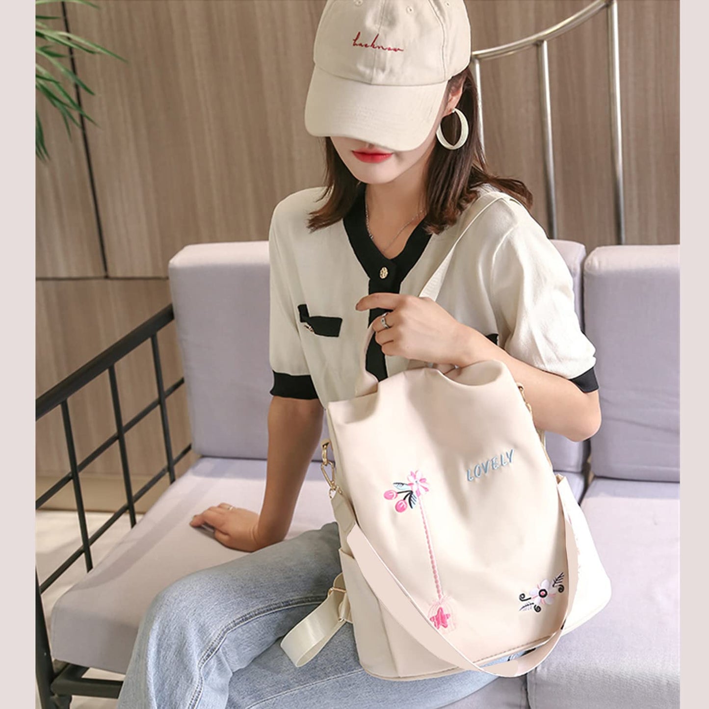 IRMAO 2021 New Flower Embroidered Artistic National Style Oxford Small Capacity Women's Bag Generation Backpack