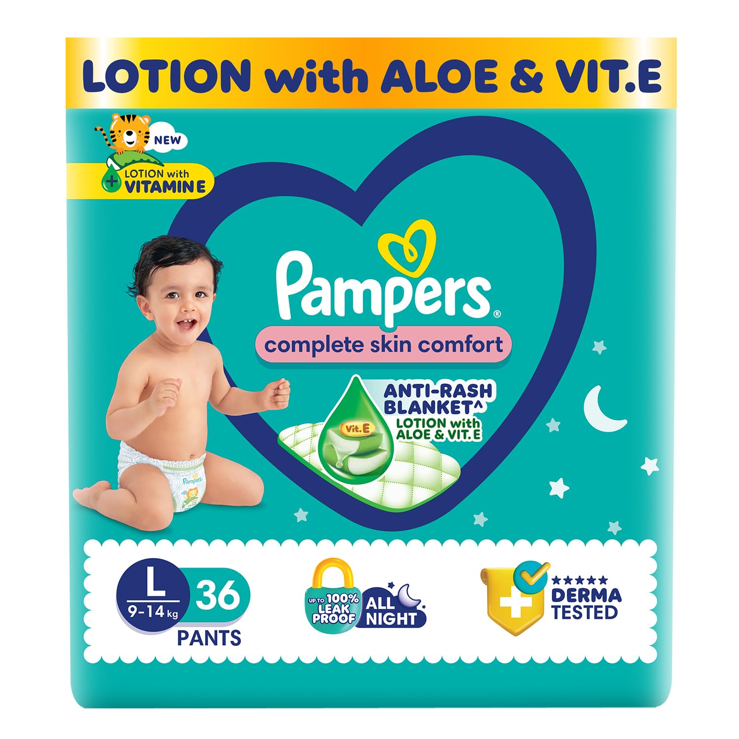 Pampers Complete Skin Comfort Pants, (XL) 56 Count, Anti-rash blanket, Lotion with Vitamin E & Aloe Vera, Extra Large size baby diapers, 12-17kg