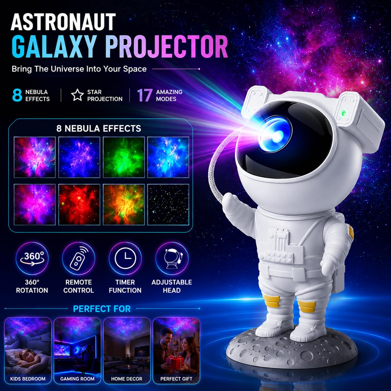 One94Store Space Projector Night Light – Nebula Star Projector with Remote Control, Space Lamp for Kid’s Bedroom, Gifts, Gaming Room, Home & Décor and Parties (Corded Electric)