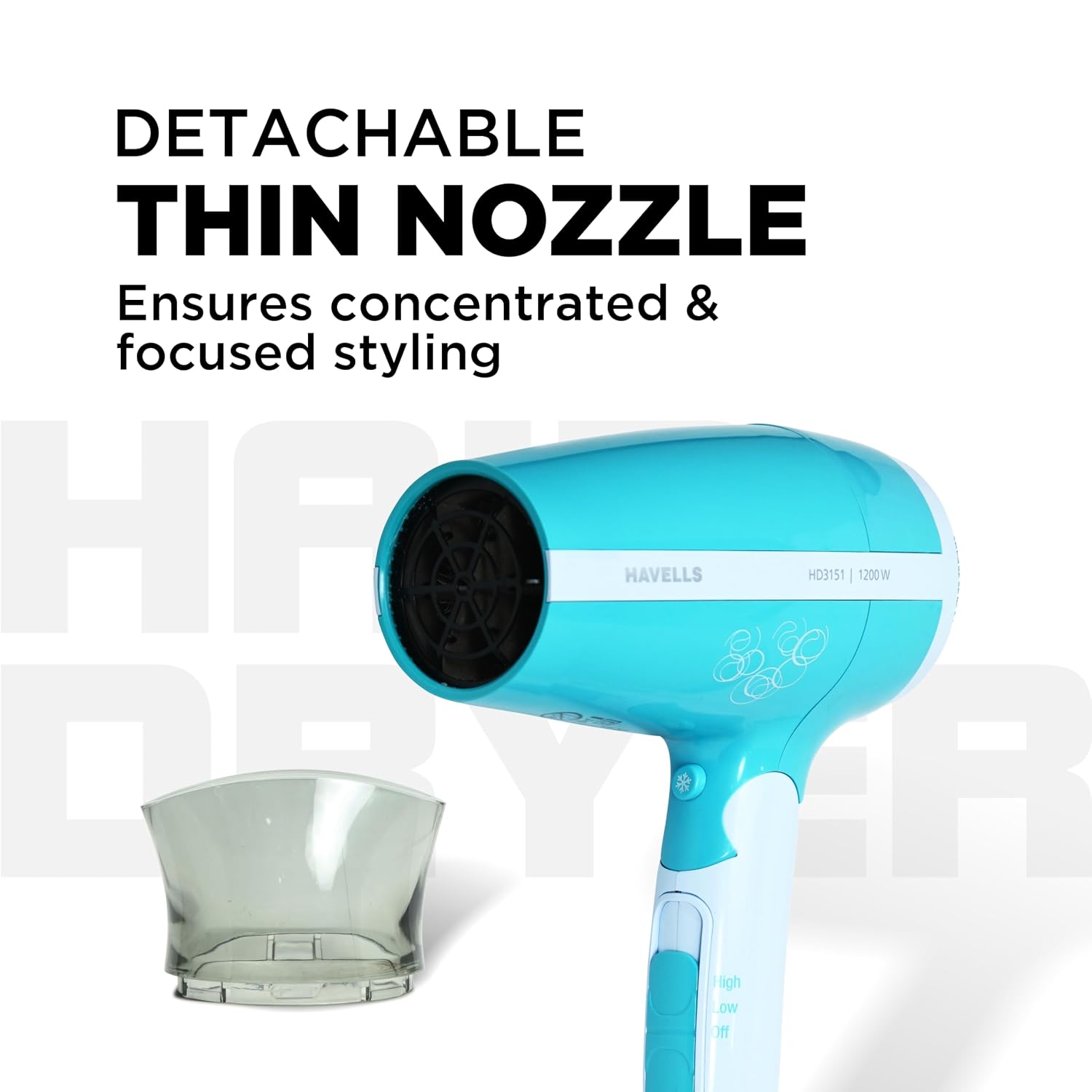 Havells HD3151 1200 W Foldable Hair Dryer; 3 Heat (Hot/Cool/Warm) Settings Including Cool Shot Button; Heat Balance Technology, Turquoise