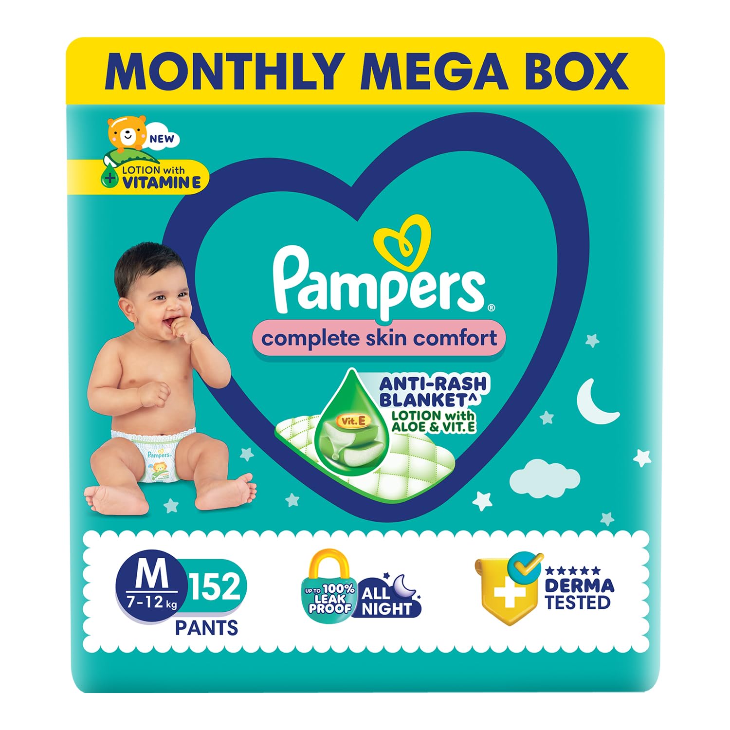 Pampers Complete Skin Comfort Pants, (XL) 56 Count, Anti-rash blanket, Lotion with Vitamin E & Aloe Vera, Extra Large size baby diapers, 12-17kg