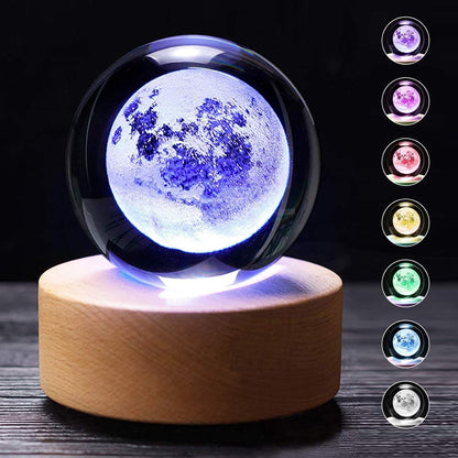 Desidiya Universe Crystal Ball Night Light,2.4 Inch Glass Ball Night LED Lamp with Woodern Base,Decorations Gifts for Men,Women,Kids,Boys,Girls,Teens