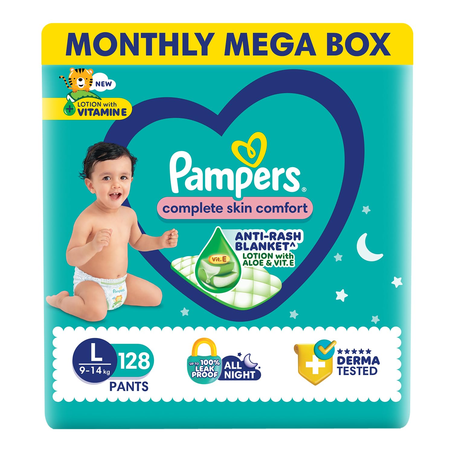 Pampers Complete Skin Comfort Pants, (XL) 56 Count, Anti-rash blanket, Lotion with Vitamin E & Aloe Vera, Extra Large size baby diapers, 12-17kg