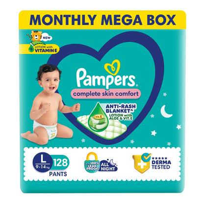 Pampers Complete Skin Comfort Pants, (XL) 56 Count, Anti-rash blanket, Lotion with Vitamin E & Aloe Vera, Extra Large size baby diapers, 12-17kg