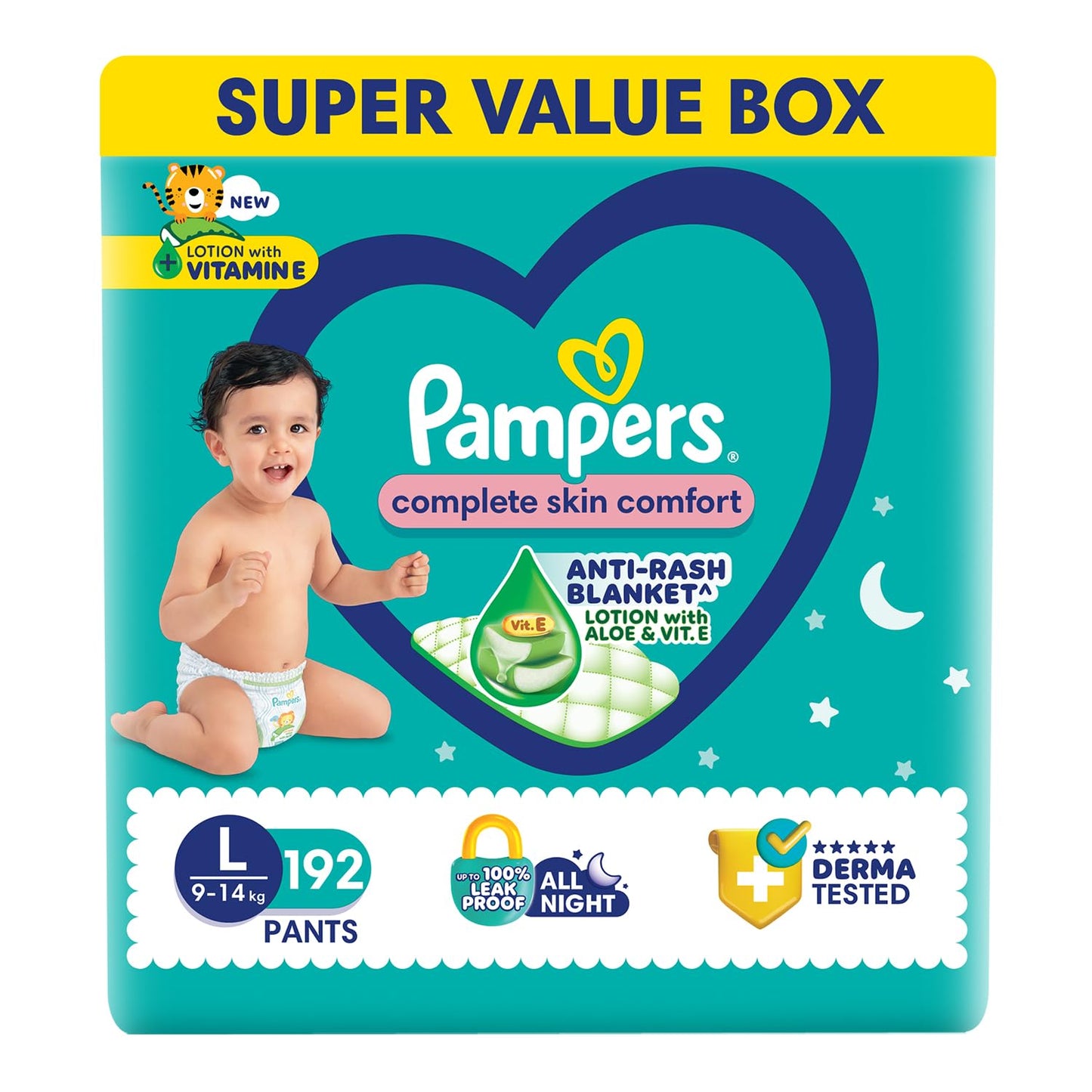 Pampers Complete Skin Comfort Pants, (XL) 56 Count, Anti-rash blanket, Lotion with Vitamin E & Aloe Vera, Extra Large size baby diapers, 12-17kg