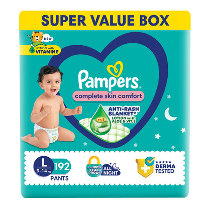 Pampers Complete Skin Comfort Pants, (XL) 56 Count, Anti-rash blanket, Lotion with Vitamin E & Aloe Vera, Extra Large size baby diapers, 12-17kg
