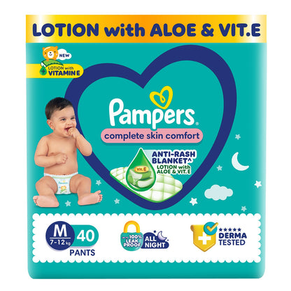 Pampers Complete Skin Comfort Pants, (XL) 56 Count, Anti-rash blanket, Lotion with Vitamin E & Aloe Vera, Extra Large size baby diapers, 12-17kg