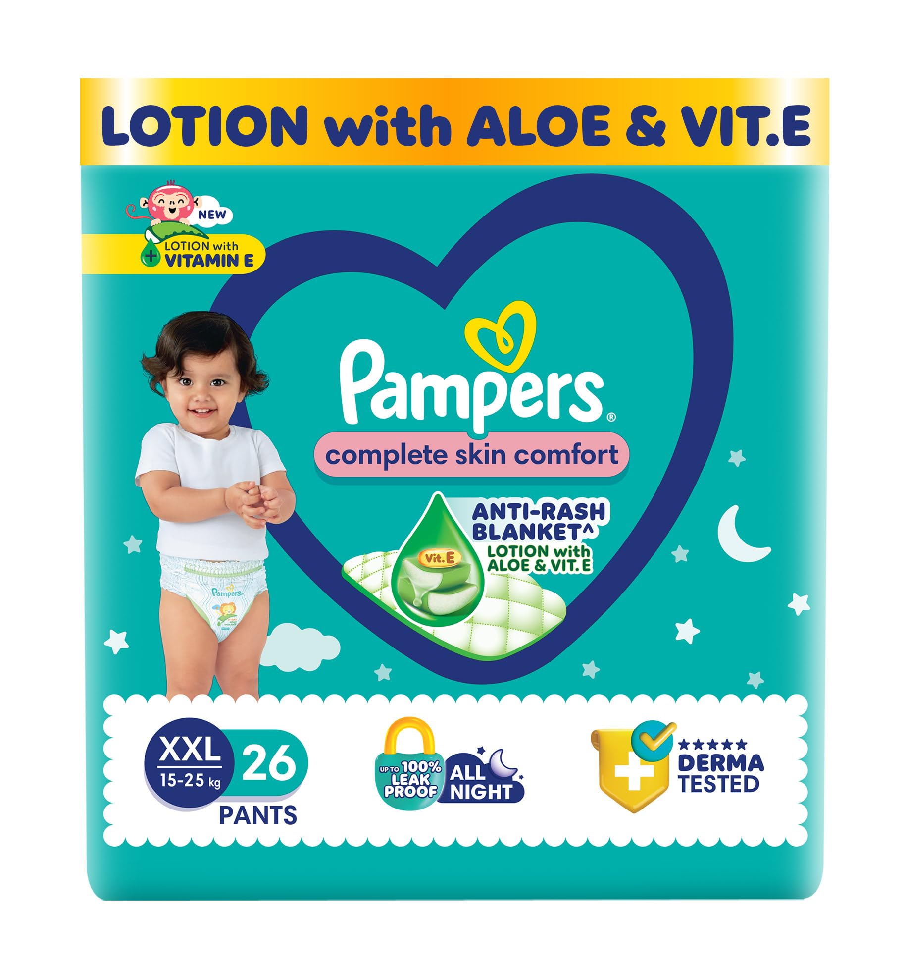 Pampers Complete Skin Comfort Pants, (XL) 56 Count, Anti-rash blanket, Lotion with Vitamin E & Aloe Vera, Extra Large size baby diapers, 12-17kg