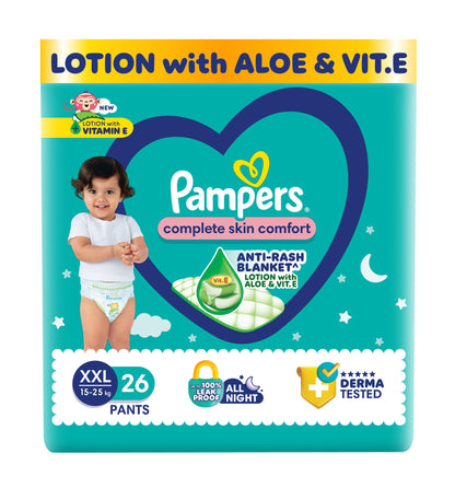 Pampers Complete Skin Comfort Pants, (XL) 56 Count, Anti-rash blanket, Lotion with Vitamin E & Aloe Vera, Extra Large size baby diapers, 12-17kg