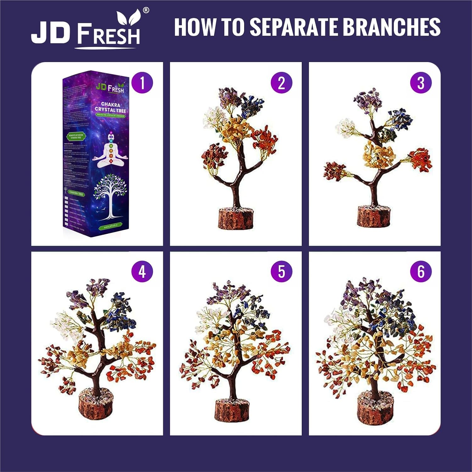 JD FRESH 300 Beads, 7 Chakra Crystal Tree, Showpiece Good Luck and Positive Energy, Showpiece for Living Room, Natural Healing Gemstones Money/Lucky Tree for Good Luck, Multicolor