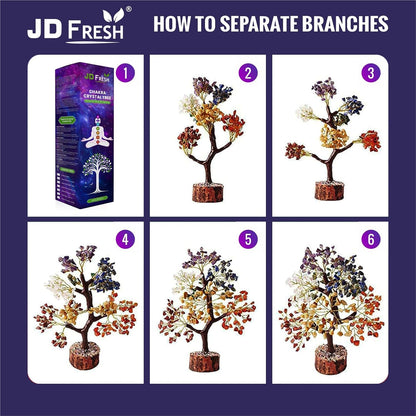 JD FRESH 300 Beads, 7 Chakra Crystal Tree, Showpiece Good Luck and Positive Energy, Showpiece for Living Room, Natural Healing Gemstones Money/Lucky Tree for Good Luck, Multicolor