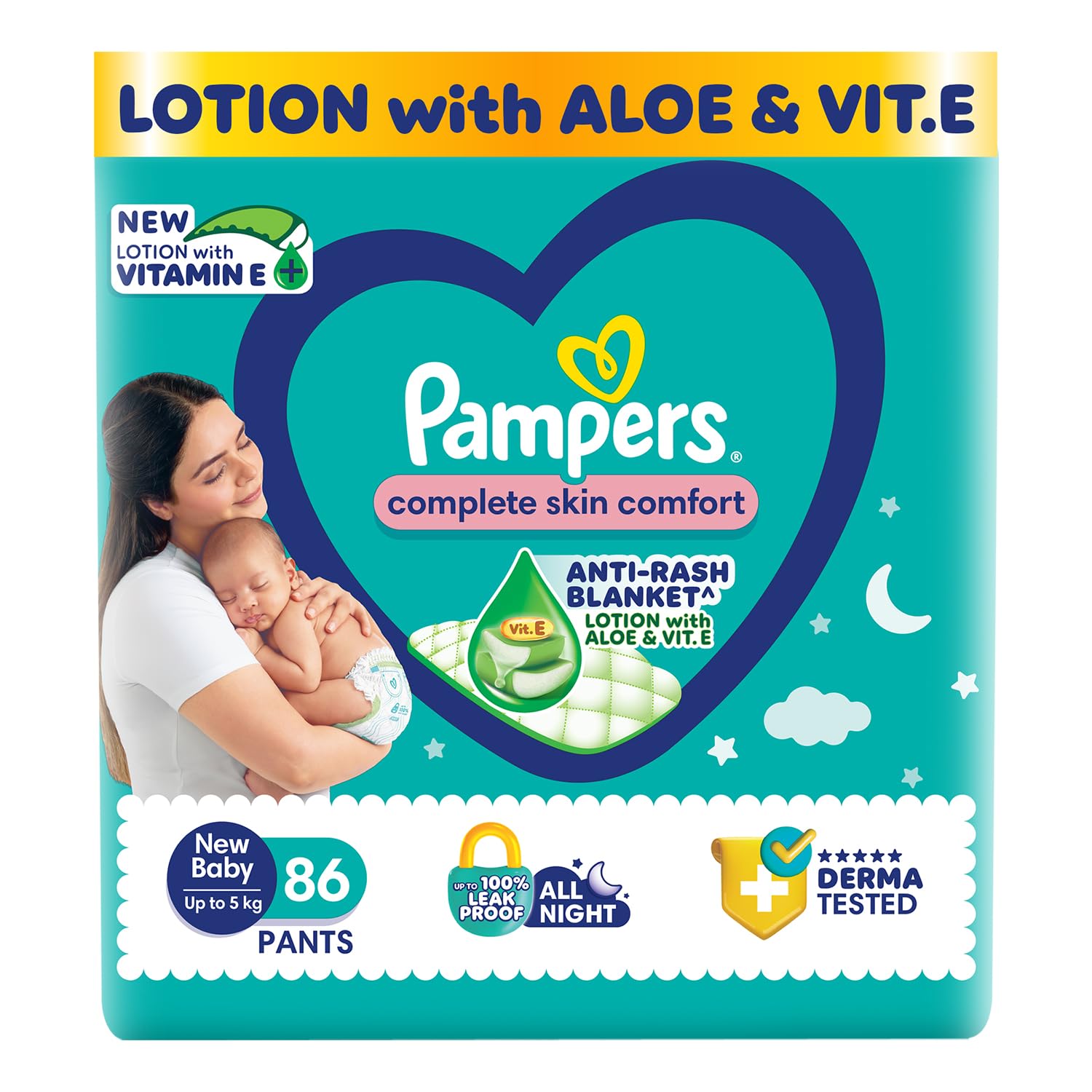 Pampers Complete Skin Comfort Pants, (XL) 56 Count, Anti-rash blanket, Lotion with Vitamin E & Aloe Vera, Extra Large size baby diapers, 12-17kg