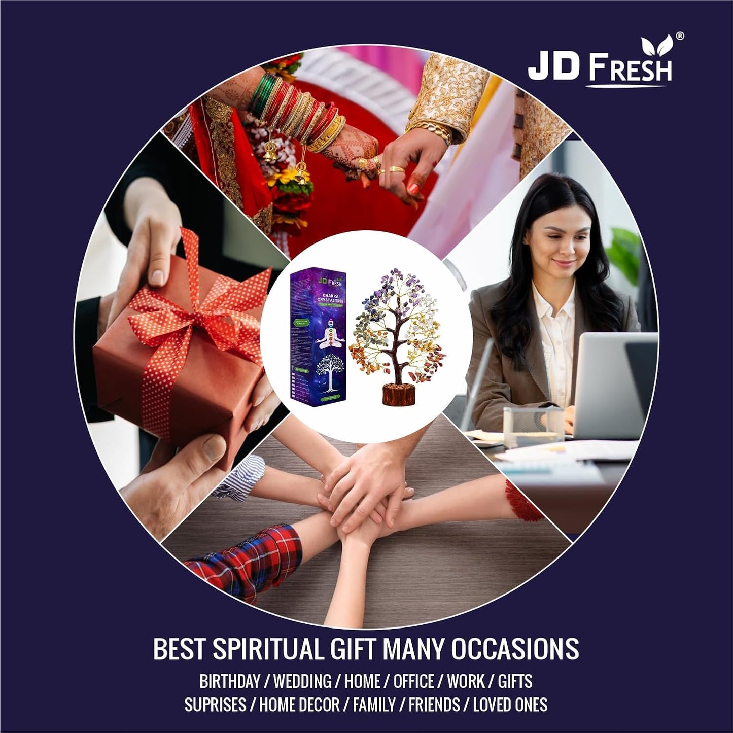 JD FRESH 300 Beads, 7 Chakra Crystal Tree, Showpiece Good Luck and Positive Energy, Showpiece for Living Room, Natural Healing Gemstones Money/Lucky Tree for Good Luck, Multicolor