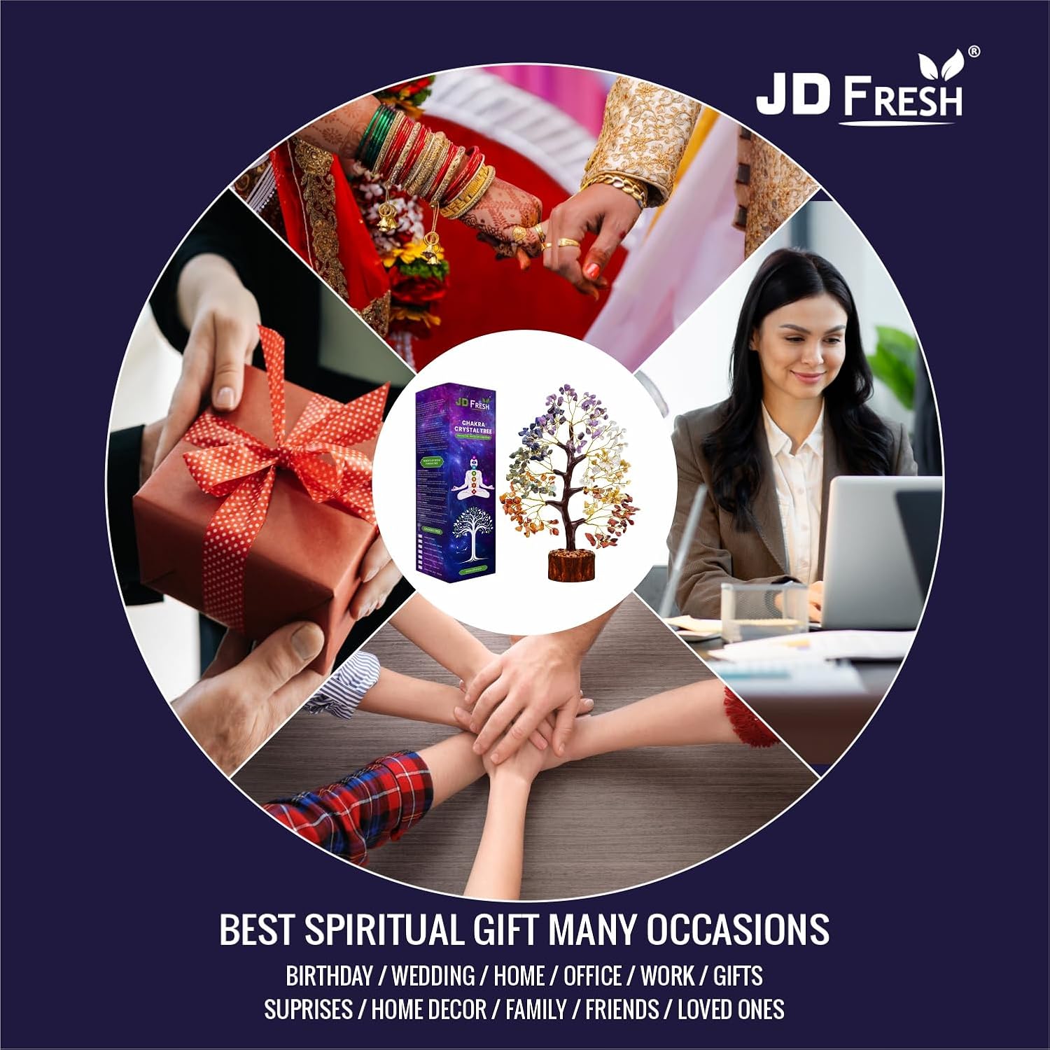 JD FRESH 300 Beads, 7 Chakra Crystal Tree, Showpiece Good Luck and Positive Energy, Showpiece for Living Room, Natural Healing Gemstones Money/Lucky Tree for Good Luck, Multicolor