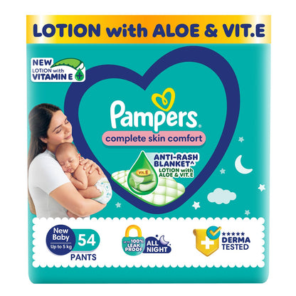Pampers Complete Skin Comfort Pants, (XL) 56 Count, Anti-rash blanket, Lotion with Vitamin E & Aloe Vera, Extra Large size baby diapers, 12-17kg