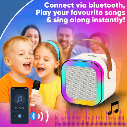 Wembley Rechargeable Karaoke Mic with Speaker for Singing | Wireless Mini Portable Bluetooth Speaker with Microphone & LED Lights | Cute Birthday Gift for Kids Musical Toys for Boys, Girls and Adults