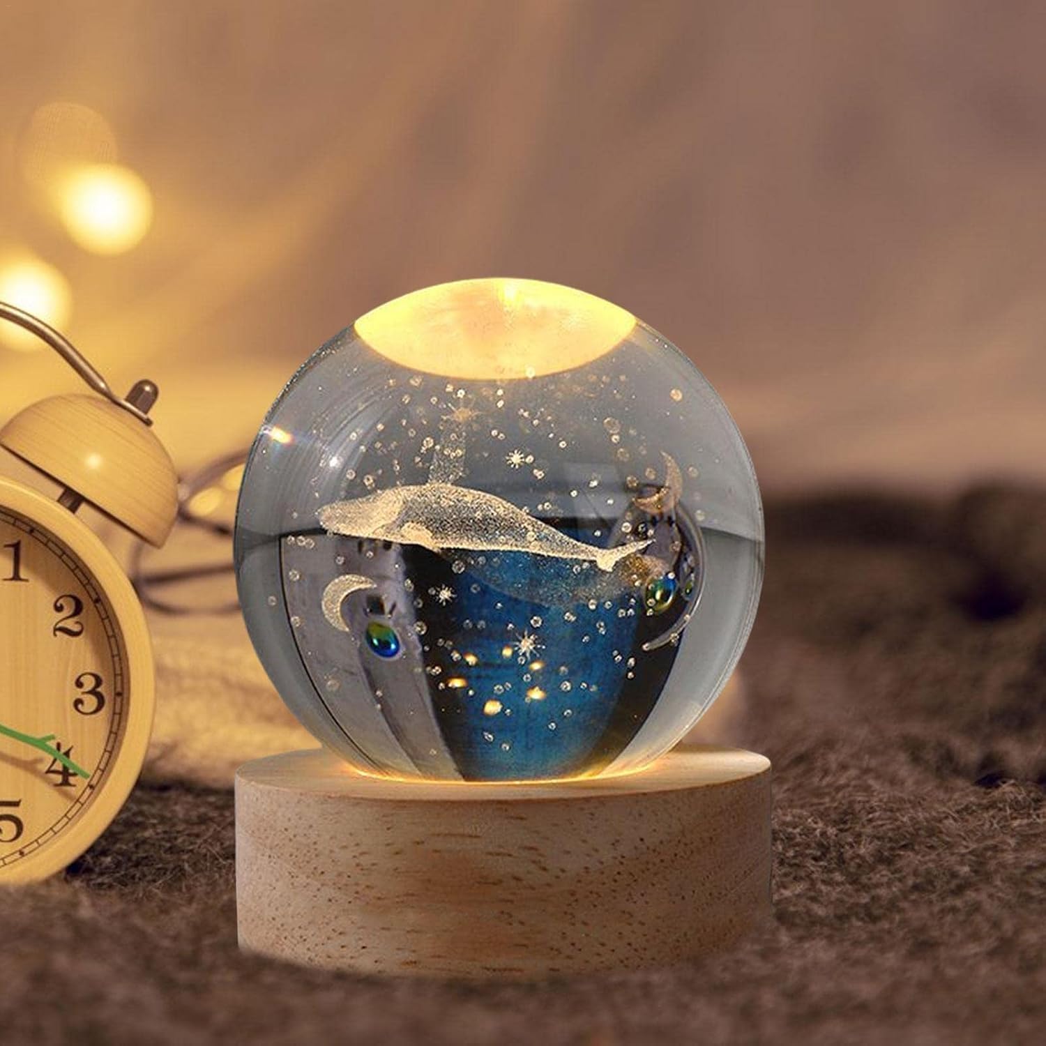 Desidiya Universe Crystal Ball Night Light,2.4 Inch Glass Ball Night LED Lamp with Woodern Base,Decorations Gifts for Men,Women,Kids,Boys,Girls,Teens