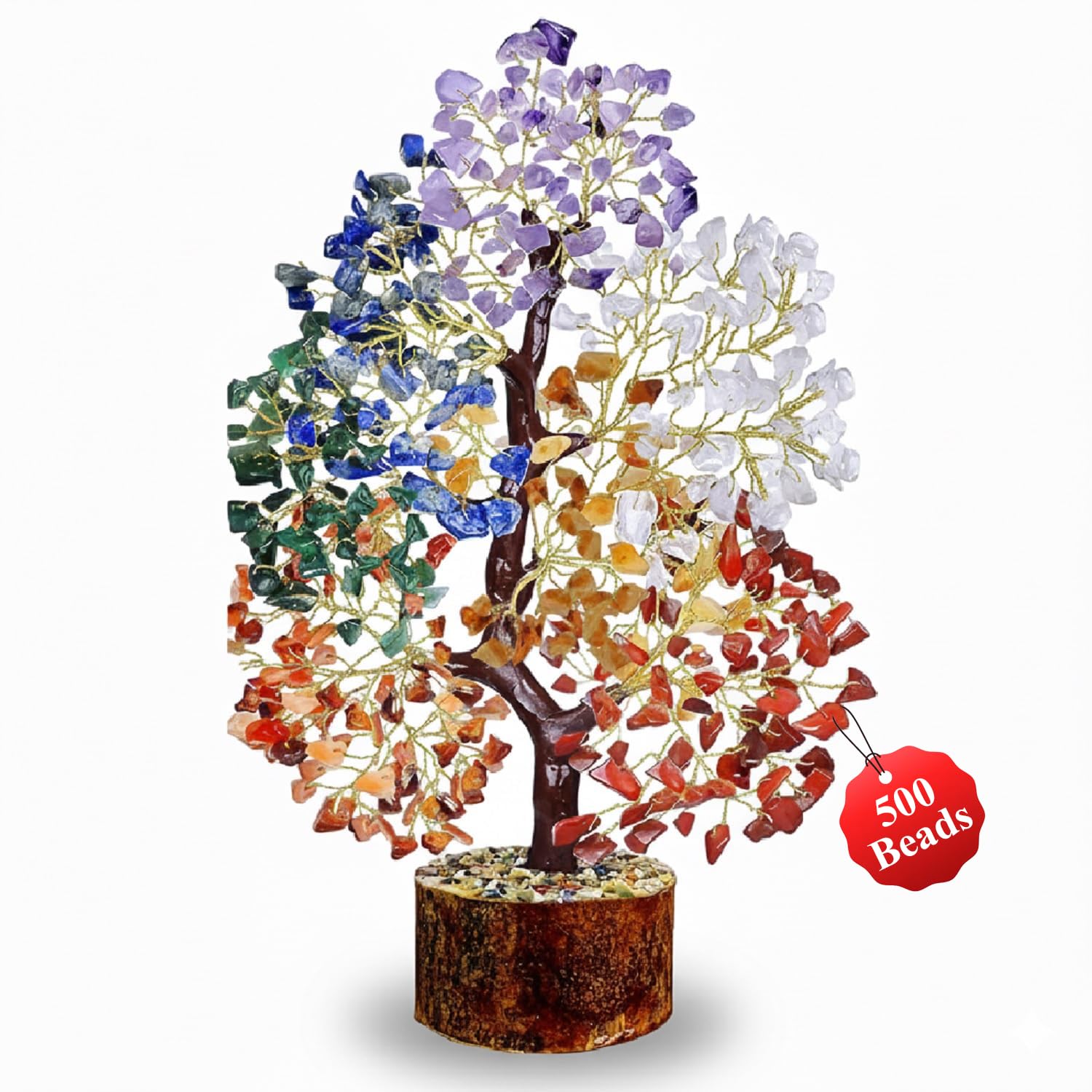 JD FRESH 300 Beads, 7 Chakra Crystal Tree, Showpiece Good Luck and Positive Energy, Showpiece for Living Room, Natural Healing Gemstones Money/Lucky Tree for Good Luck, Multicolor